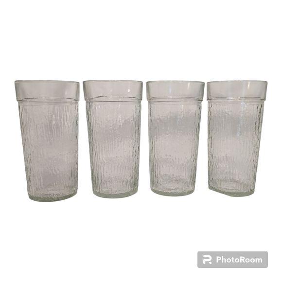 Vintage 1960s Kerr Glass Tumblers Glasses Clear Bark Icicle Texture Set of 4 - Picture 1 of 5